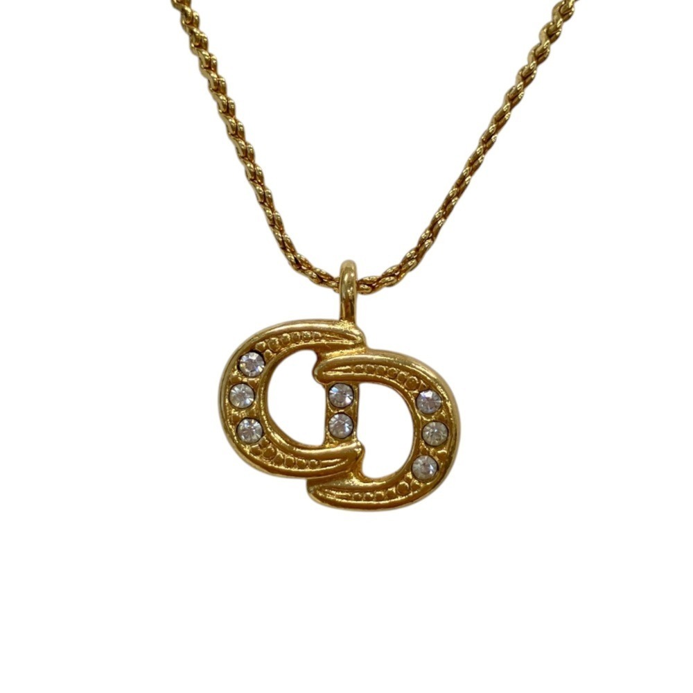 Christian Dior Vintage CD Logo Rhinestone Necklace, Gold Color, Women's